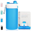 PLTCAT Collapsible Water Bottles, 19oz Foldable Silicone Travel Bottles - color: Blue