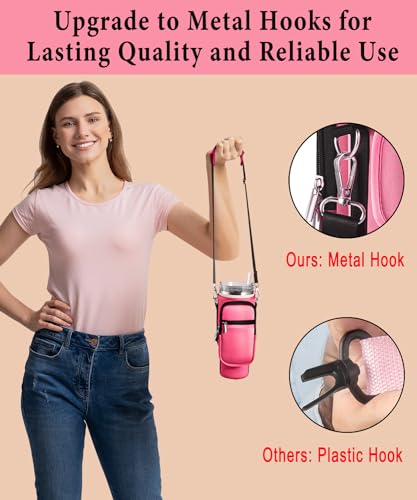 Water Bottle Carrier Bag for Stanley Cup 40 oz with Phone & Storage Pockets - color: Hot Pink
