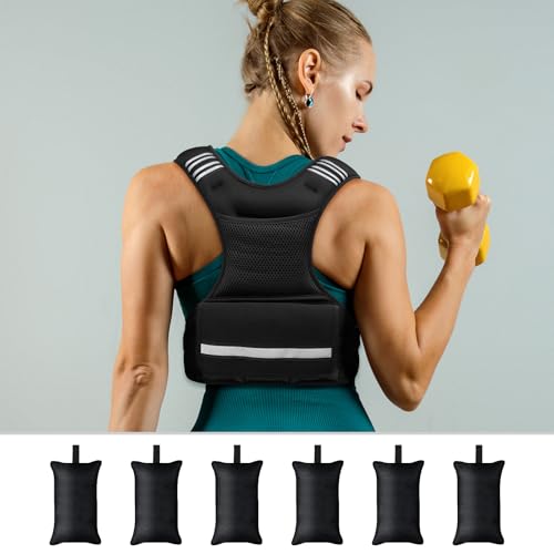 Feyachi Adjustable Weighted Vest, 3-32lb Vest with 6 Ironsand weights - color: Black, size: 20-32 lbs