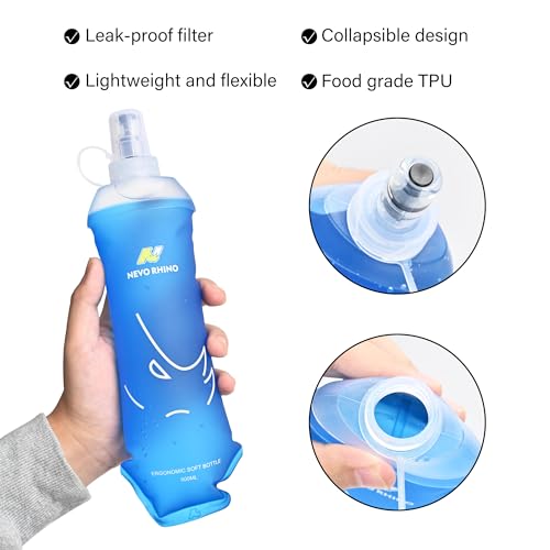 N NEVO RHINO Soft Flask 17oz/500ml, 2PCS TPU Running Water Bottle - color: 2*500ml-Blue