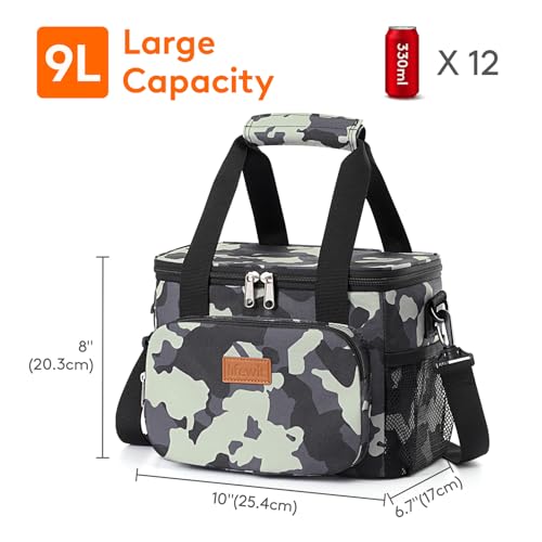 Lifewit Insulated Lunch Box for Men, Lunch Bag Cooler Women, 12-Can 9L - color: Camouflage, size: Medium(9L)