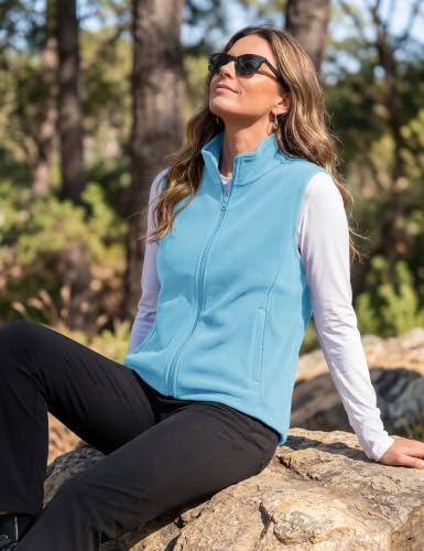 TACVASEN Women's Fleece Vest Outerwear Lightweight Sleeveless Zip Up Jacket - color: Aquablue, size: Medium