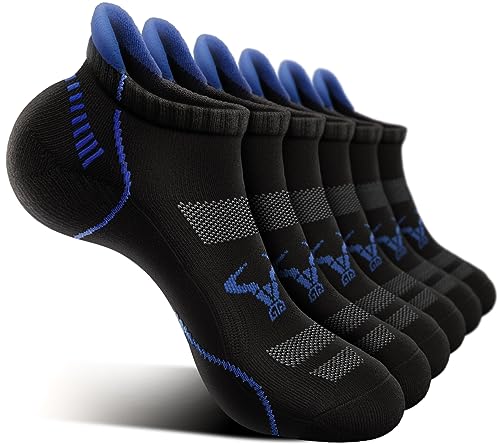 BULLIANT Men Running Ankle Socks 6Pack-Cushioned Support-Low Cut No Show - color: 6pairs-black3654, size: 10-12