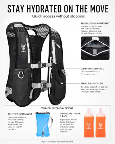 UTOBEST Running Vest Lightweight Hydration Vest Pack 5L UTR104 - color: Gray Vest 5L with 2 x Soft Flask