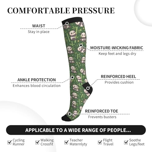 Patterned Knee High Socks for Women Men Athletic Running Travel Work - color: Forest Bamboo Panda