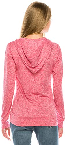 Eevee Women's Full Zip Hoodie - Lightweight Jacket Active Sweater Hooded Sweatshirt Slim Fitting Yoga Activewear - color: Act Fuchsia, size: Medium