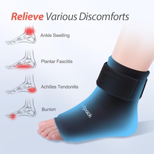 Comfpack Ankle Ice Pack Wrap for Swelling, 2PCS Gel Ankle Foot Ice Pack Wrap with Hot Cold Compression Pain Relief for Plantar Fasciitis, Sprained, Achilles Tendonitis, Heel Spur - size: Black