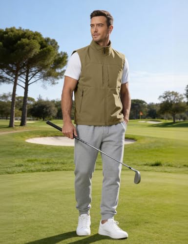 Eisctnd Mens Lightweight Quick Dry Vest Sleeveless Outerwear Utility Jacket - color: Khaki, size: Large