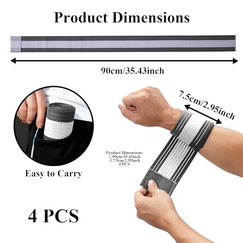 4-Pack Ice Pack Straps,35.5"x3"Elastic Ice Pack Wrap Holder with Hook&Loop - color: Gray and White