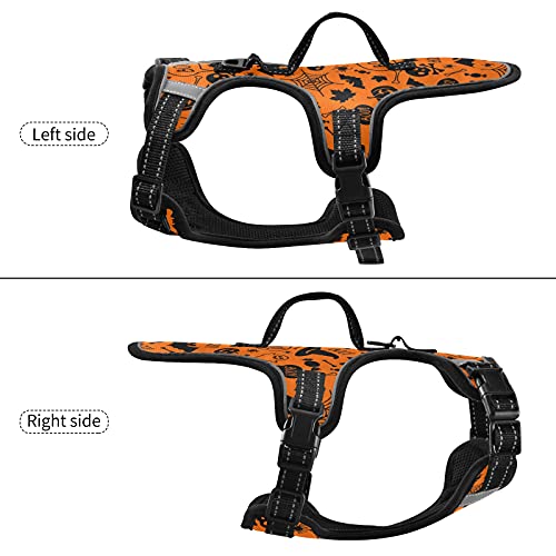 Halloween Skull Pumpkin Dog/Cat Harness, Reflective No-Pull Pet Harness with 2 Leash Clips, Fully Adjustable Soft Padded Dog Vest, No-Choke Pet Oxford Vest - color: Halloween Skull Pumpkin, size: S