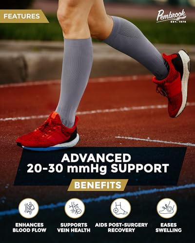 Pembrook 3 Pairs Compression Socks 20-30 mmHg - Compression Socks for Women and Men | Running, Athletic, Travel, Nurses - color: Black/White/Gray - 3 Pairs, size: Large