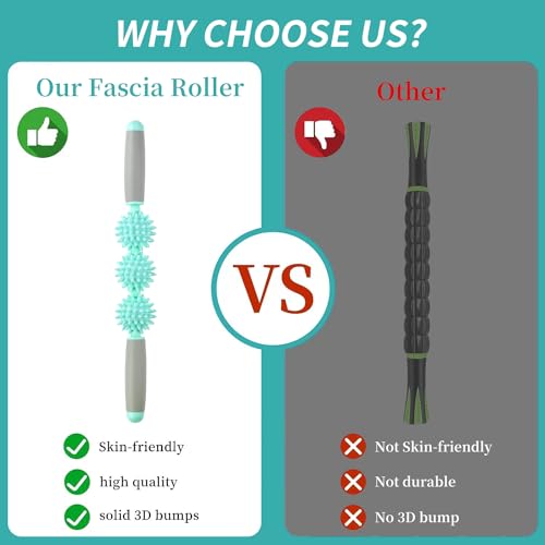 Fascia Muscle Roller, Cellulite Massager for Sore Muscles, Neck, Leg, Back - Pressure Trigger Point Body Deep Tissue Massage Stick Tools With 3 Massage Balls | Green - color: Green