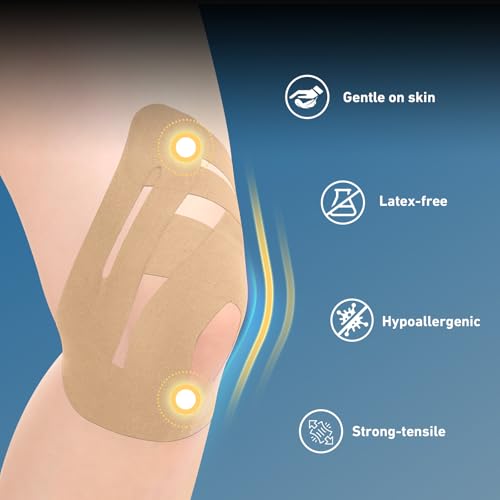 KTQUICK Precut Kinesiology Tape for Knees,12PCS,20% Stronger Adhesive Beige - color: Beige, size: 12PCS