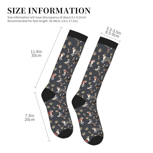 Patterned Knee High Socks for Women Men Athletic Running Travel Work - color: Dog Paws & Bones