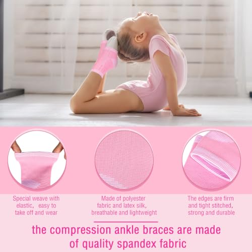 Tarpop 4 Pairs Kids Ankle Brace, Compression Sleeves, M+S, Pink - color: Pink, size: Small,Medium