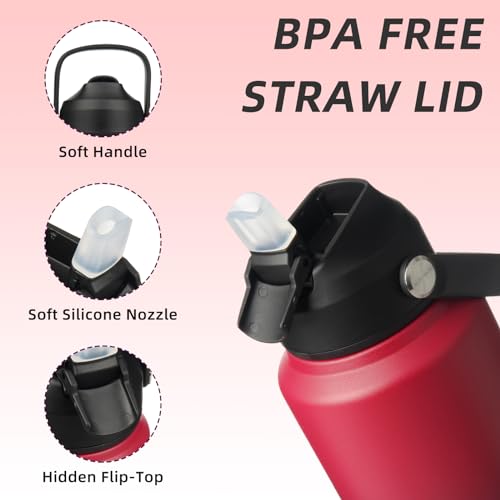 BJPKPK 32oz Insulated Water Bottle, Stainless Steel Bottle with Straw Lid - color: Charming Red, size: 32 Ounces