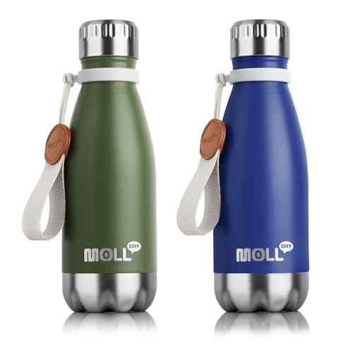 Kids Water Bottle,9 oz Stainless Steel Vacuum Insulated Flask for School - color: Grass Green-Navy, size: 9 Ounces