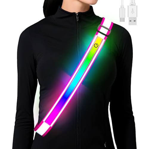 Reflective Sash Gear for Walking at Night,Flashing LED Reflective Belt Safety Lights for Walkers Night Dog Walking Biking Running,High Visibility Rechargeable With Wear 2 Ways for Men Women - color: Pink