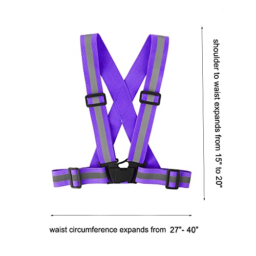 Running Reflective Vest Gear 3 Pack, Adjustable Safety Vest High Visible Reflective Belt Straps Night Walking Vest - color: Green,Black,Purple