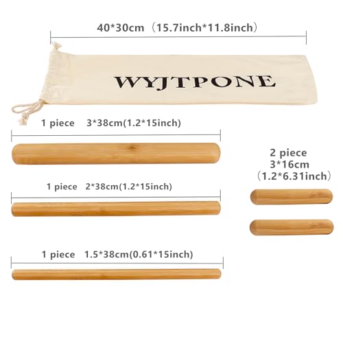 5Pcs Bamboo Massage Sticks Set, Guasha Massage Sticks,Bamboo Massage Roller Sticks for Relax Muscles & Body Shaping