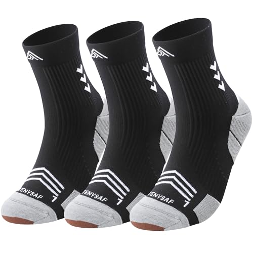 Mens Compression Running Socks: 360° Targeted Support Secure Fit - color: F-black Black Black, size: 6-9