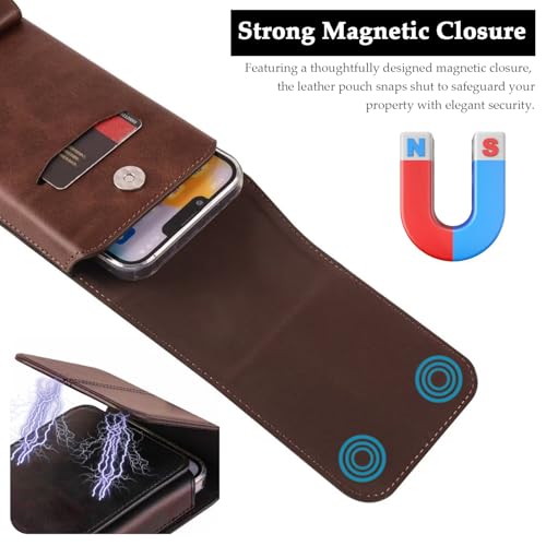 Belt Phone Holster with Clip Compatible with iPhone 17/16/15/14/13/12/11/XS, Galaxy S25/S24/S23/S22/S21, PU Leather Belt Phone Pouch Belt Case Waist Bag ID Card Pouch Protective Cover for Men, Brown - color: L(15.5*8*2 CM), size: Brown