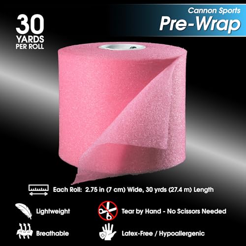 Cannon Sports Pre Wrap Foam Underwrap - 2 Pack, 2.75" x 30 Yards Per Roll (60 Total Yards) - Athletic Underwrap for Sports Tape, Training & Exercise (Light Pink) - color: Light Pink