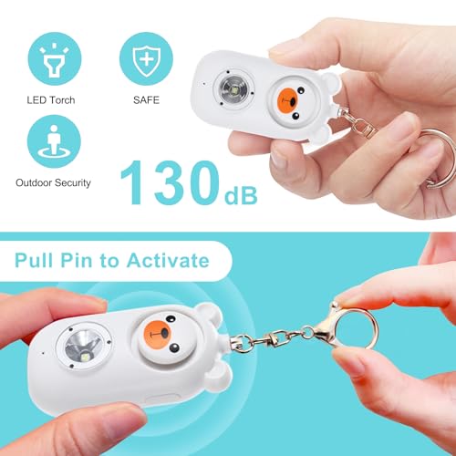 130dB Rechargable Personal Safety Alarm for Women, Safe Alarm Protection Keychain with Strobe Light, Security Siren Self Defense for Students, Girls - color: White