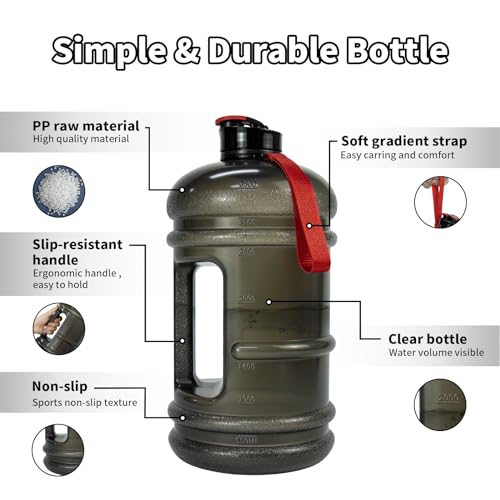 TOOFEEL 1 Gallon Water Bottle,Leakproof,BPA Free,Dishwasher Safe,128 oz Large Water Jug wiht Handle,Travel & Camping & Sports & Gym Water Bottle For Men and Women - Transparent Black - color: Transparent Black, style: 128 oz water bottle