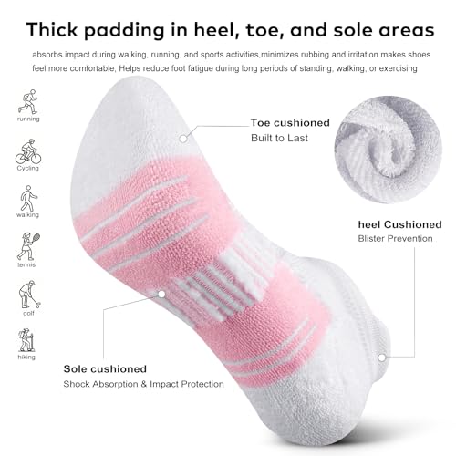 cuangya Ankle Socks Women Athletic Running Cushion Low Hiking Sock 5-6 Pair - color: 5 Pairs White, size: 8-10