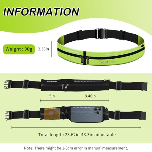 SooGree Slim Running Belt, Sport Fanny Pack for Women Men, Dual Pouch Sweatproof Reflective Waist Bag for Hiking Travelling Cycling Workout Gym(Green) - color: Green, size: 1082