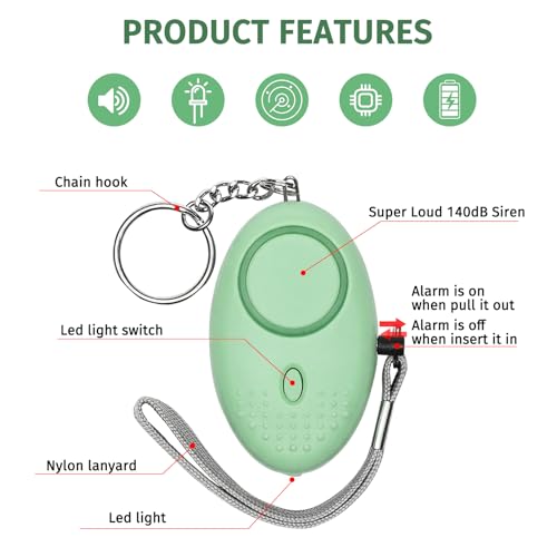 2-Pack Personal Safety Alarm Keychain (Black+Green) - color: Black+Green