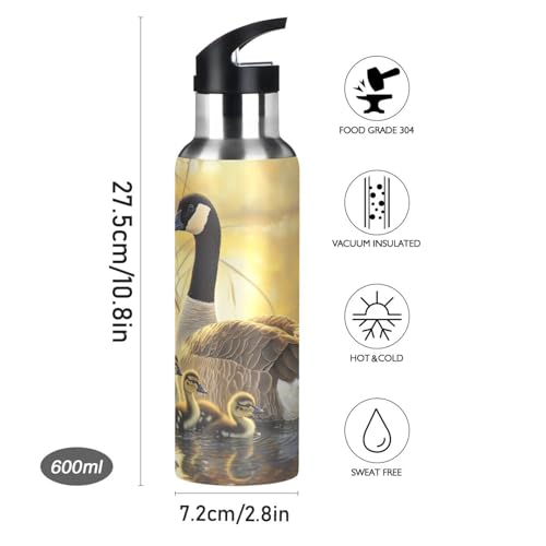 OTVEE Canada Geese and Goslings Water Bottle Sports Water Bottle Insulated Stainless Steel Hot Cold Water Mug with Straw Lid & Handle for Sports Gym 20 oz - color: Canada Geese and Goslings