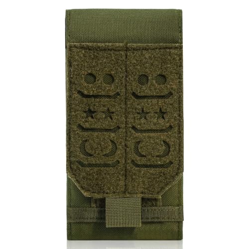 Upgrade 1000D Laser Cust Molle Phone Pouch, Heavy Duty Waterproof Samll Tactical Cell Phone Holder with US Flag Patch for 4.7"-6.7" (Dual-Green) - color: DUAL-GREEN