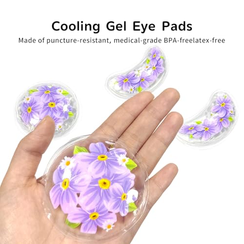 4PCS Gel Eye Ice Pack Set Reusable, Cold and Hot Compress for Eyes - color: Purple Flowers