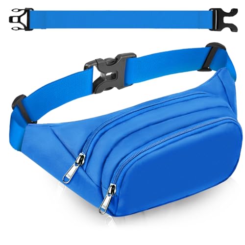 Large Fanny Pack for Women Men - Syican Waist bag with 3-Zipper Pockets - color: Light blue+Extended Belt