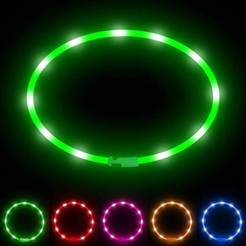 BSEEN Light Up Dog Collars - Silicone LED Dog Collar, Cuttable Lighted Puppy Collar, Glowing Dog Walking Lights for Small Medium Large Collars (Green) - color: Green-Standard(70cm)