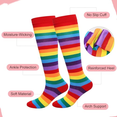 Gvhntk Knee High Striped Socks Long Thin Tube Sports Compression Socks Casual Stripe Tube Stockings for Running - color: Rainbow
