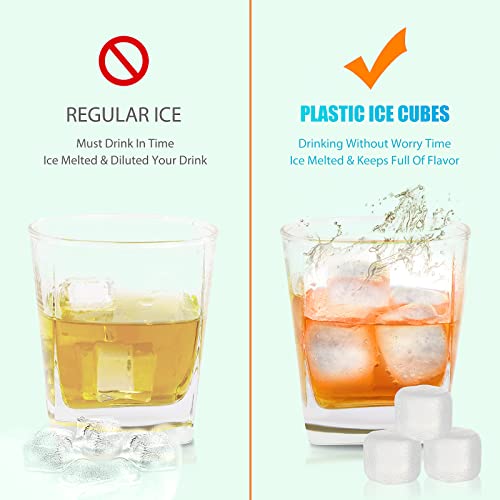 Reusable Ice Cubes for Drinks, 50 Pack Refreezable Plastic Ice Cubes BPA Free, Chills Drinks Without Diluting, Washable Fake Ice Cubes for Cocktails, Wine, Beer or Coffee Easy To Use - color: White-50Pack