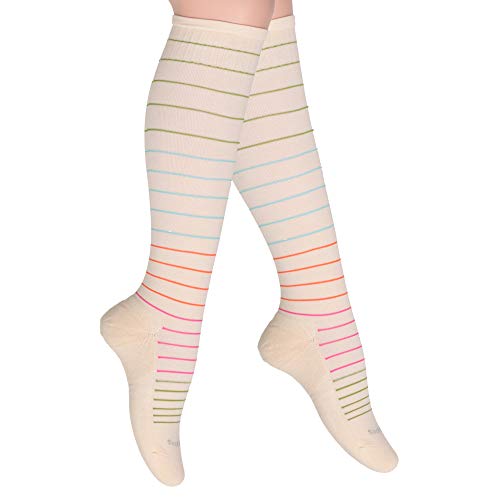 SocksLane Cotton Compression Socks, 15–20 mmHg Graduated Support, Knee-High Medical Compression (Nude Stripes S/M) - color: Nude Stripes, size: Small/Medium (1 Pair)