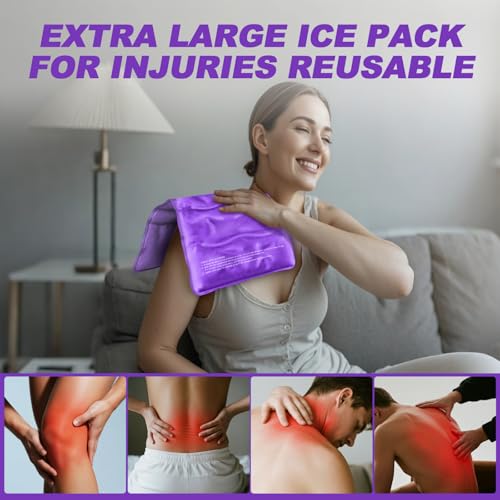 Large Flexible Ice Pack for Injuries Reusable Gel, 11x14.5 Inches, Cold Compress for Hip, Shoulder, Knee, Back Pain, Swelling, Bruises, Surgery, Purple - style: PURPLE