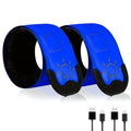 LED Safety Wristband Lights - Rechargeable Light Up Arm Ankle Band Kids Magic Slap Glow Bracelets Reflective Belt High Visibility for Night Cycling Walking Joggers Running Gear - color: Blue-Charge