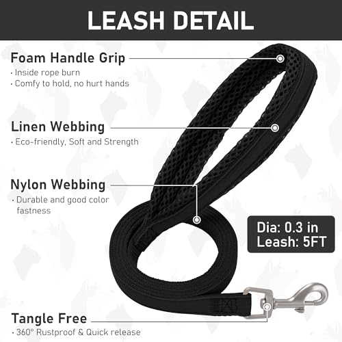 GAMUDA Small Dog Harness Collar and Leash Set, Step in No Chock No Pull Linen Fabric Soft Mesh Dog Vest Harnesses Reflective for Dogs Puppy Cats Kitten Rabbit (Black, M) - color: Black, size: Medium