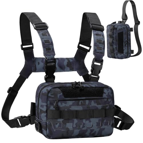 Outdoor Chest Bag for Men, Water-Resistant Fishing Chest Pack, Tactical Vest for Running, Cycling, Hiking - color: Blue Camo
