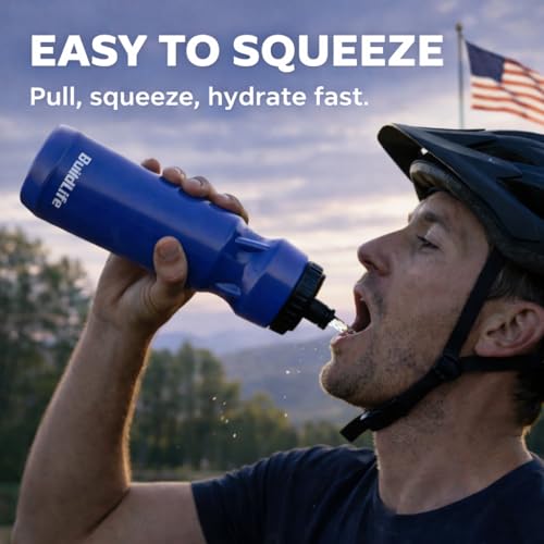 Hockey Water Bottle with Long Straw-32 OZ Squeeze Water Bottle for Football - color: Blue