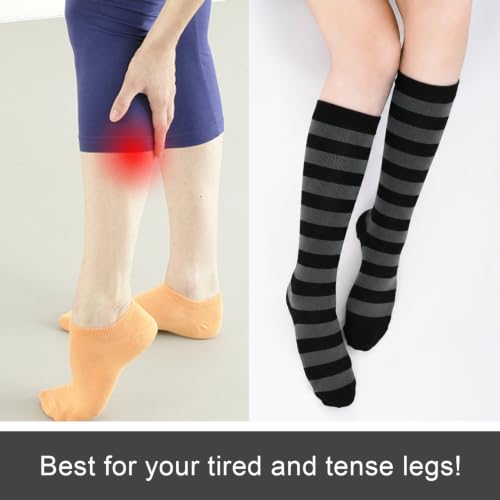 Junely Compression Socks for Women Knee High Striped Polka Dot Stockings - color: Black Grey