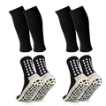 Barrlves 2 Set Grip Soccer Socks and Shin Guard Sleeves Non Slip Soccer Sleeve Socks for Men Women - color: Black-1