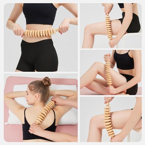 Wooden Cellulite Massage Roller for Legs and Thighs - Handheld Fascia Blaster Tool for Muscle Relief, Lymphatic Drainage & Body Sculpting - Anti Cellulite Massager for Women and Men - 12 Wheel - color: Wooden White