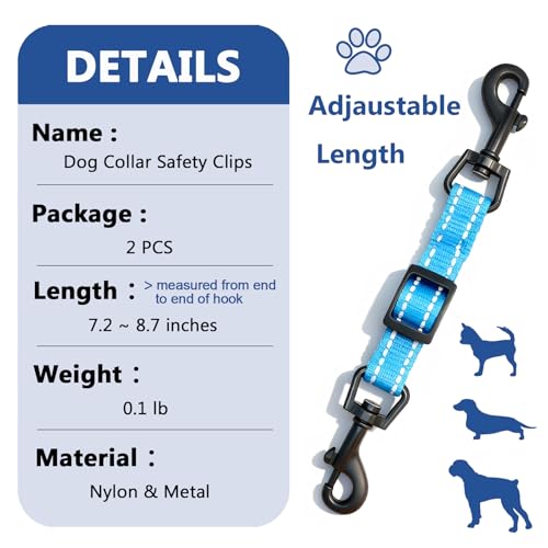 Adjustable Dog Collar Safety Backup Clip, Blue - color: Blue, size: M(7.2~8.7 in adjustable length x 0.6 in width)