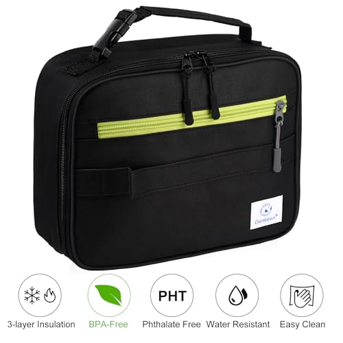Genteen Lunch Box Kids, Insulated Lunch Bag Kids Boys Girls Back to School, Soft Lunch Box for Men Reusable Lunchbox for Office,Outdoor,School (Black) - color: 1pk Black